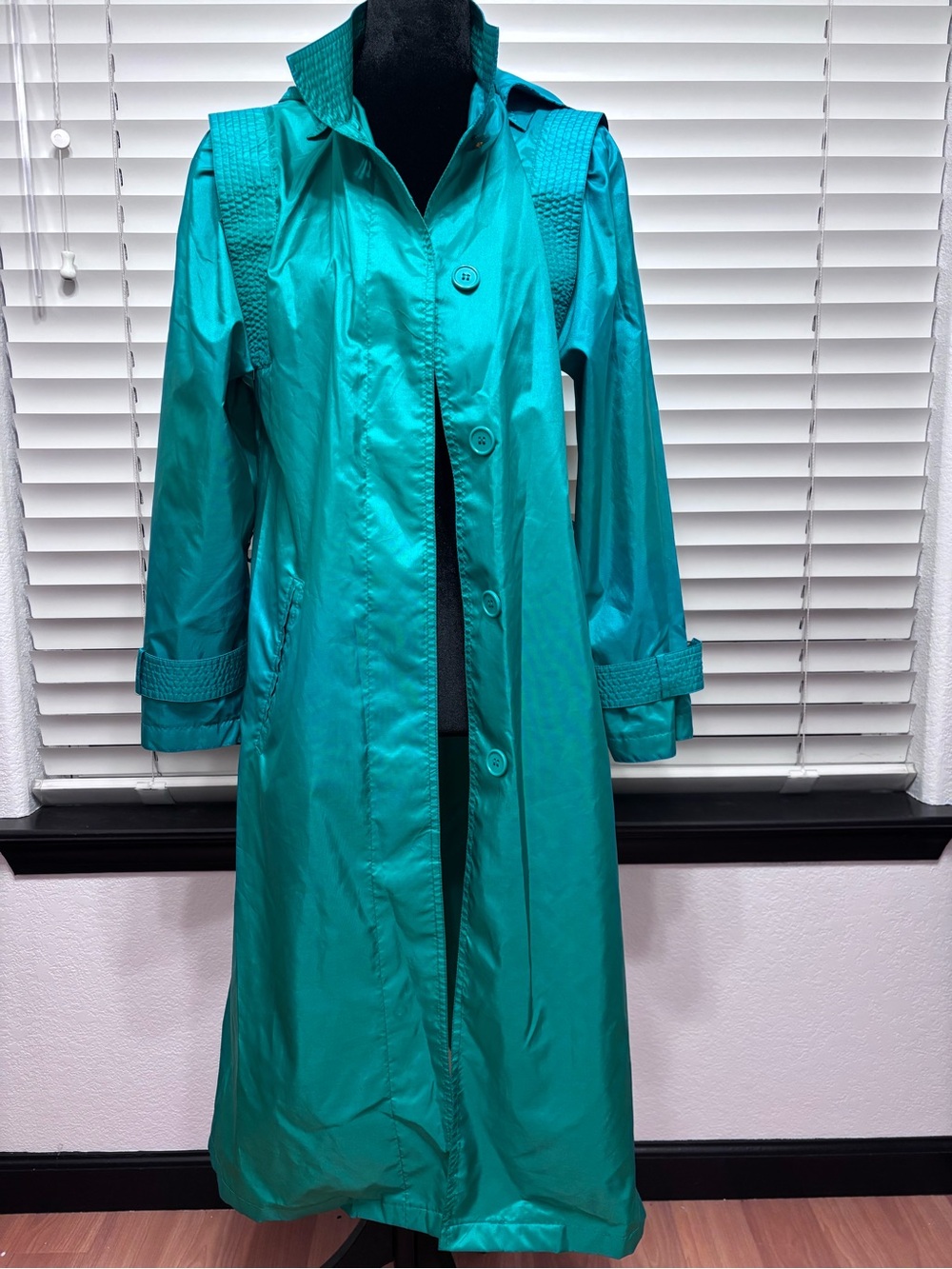 Vintage Totes Teal Hooded Raincoat Trench Coat Women’s 8P